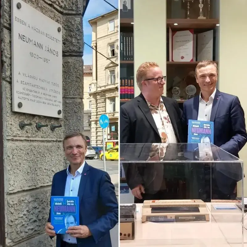 Kepes Gabor (NJSZT) und Ronald Bieber (OCG) beim Besuch des Geburtshauses von Neumann Janos