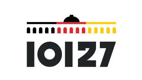 IOI 2027 Logo mit den Farben der Deutschland Flagge