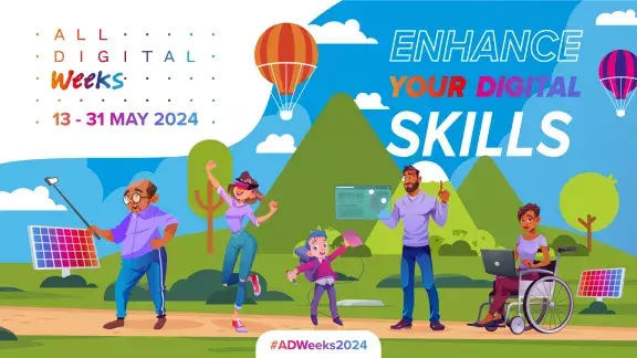 All Digital Weeks Logo und Banner "Enhance your digital Skills" mit Datum: 13-31 May