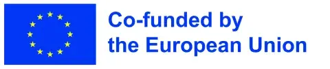 Logo blaue Fahne mit Sternen, Text: Co-funded by the European Union
